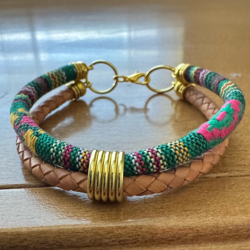 Southwest Style Double Cord & Braided Leather Bracelet